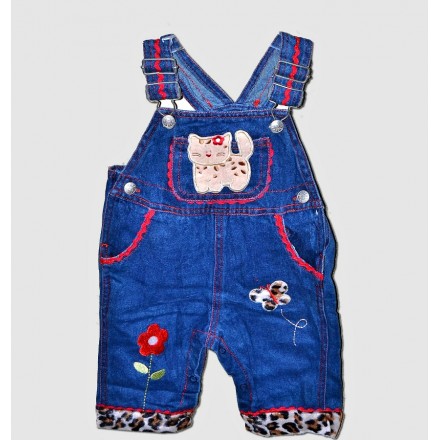 Baby Girl Denim Jeans Dungarees with animal print design 3-6mths
